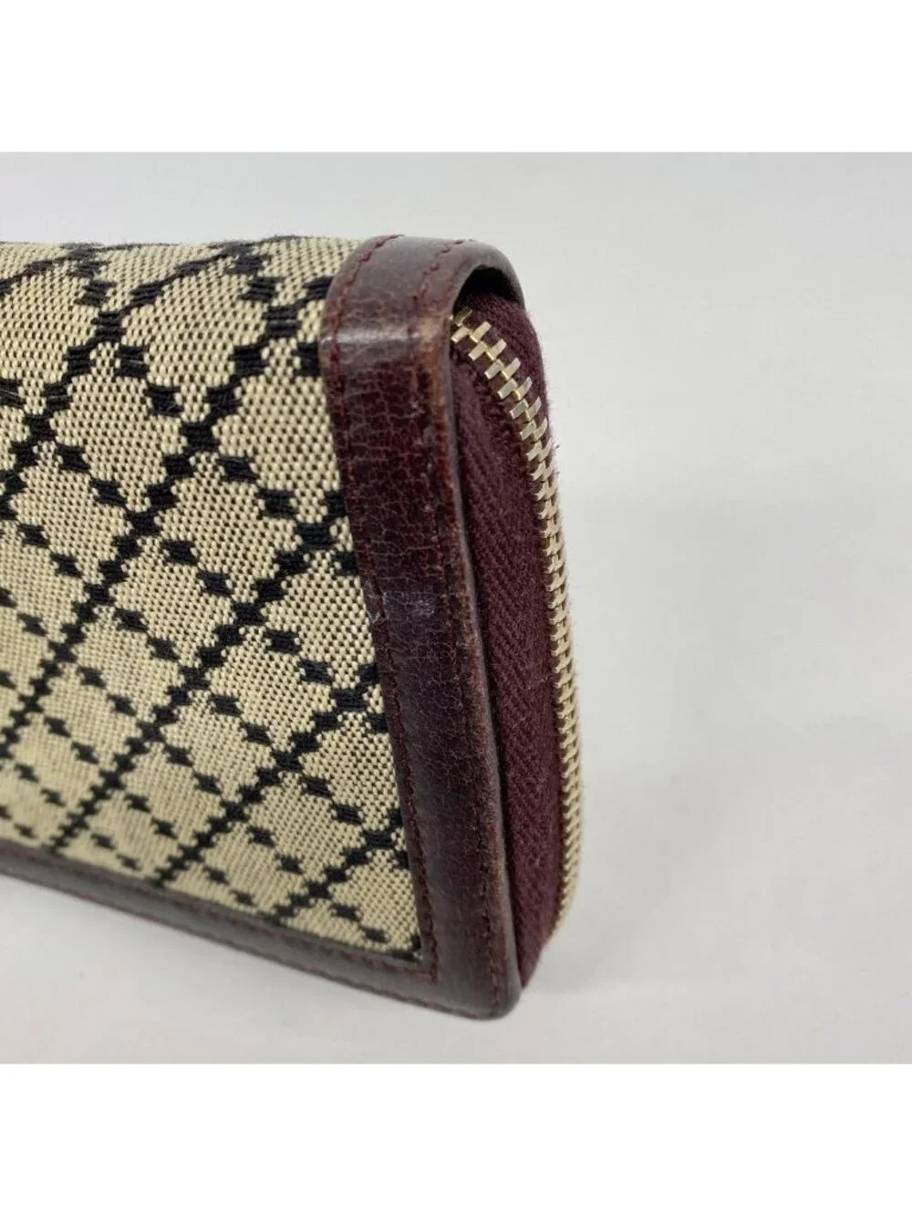 Gucci Wallet Bamboo Diamante Canvas Beige Bordeaux Champagne Gold - Picture 6 of 9